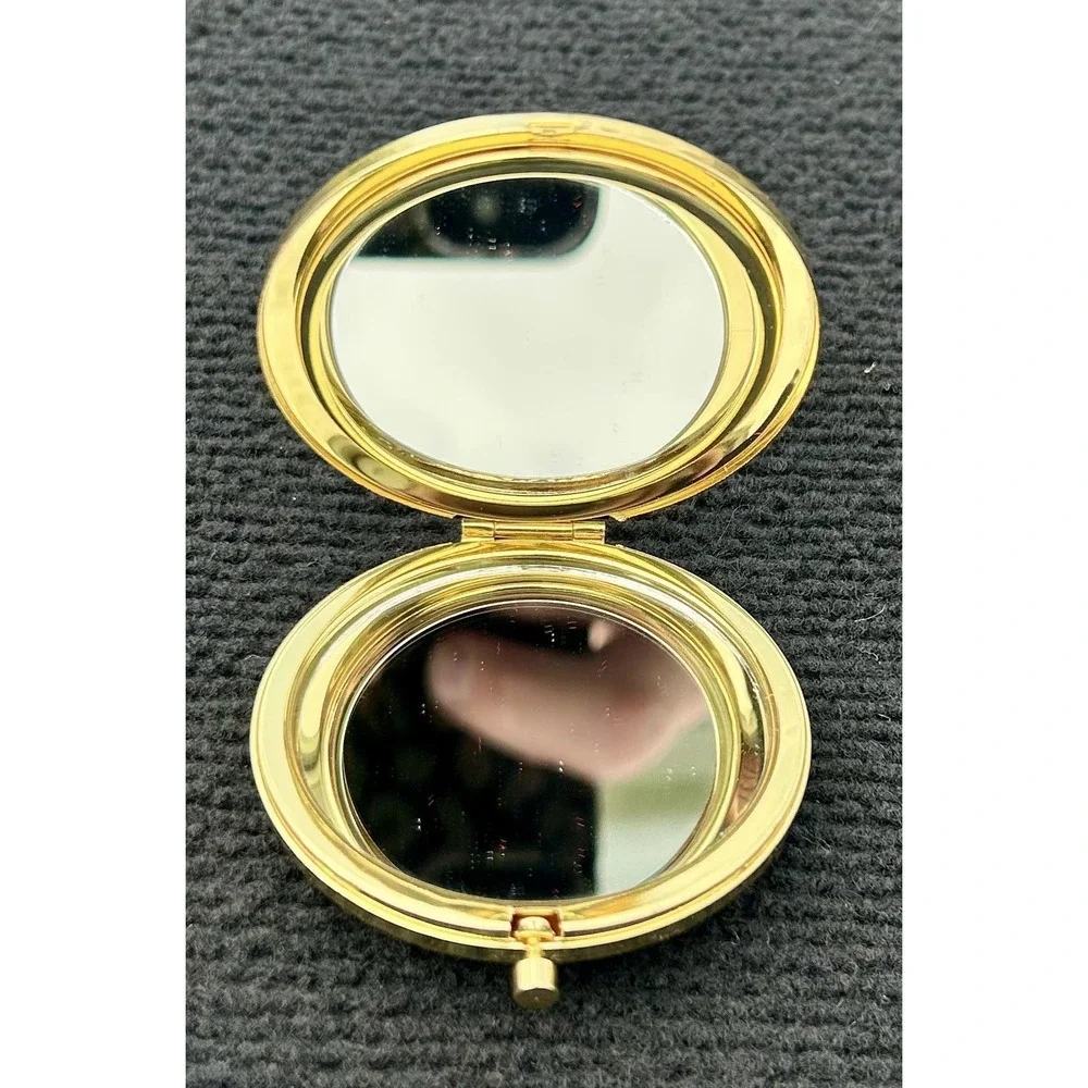 Gold Compact Mirror Faceted Black Gemstone Look Purse Makeup‎ Accessory 2.5 Inch